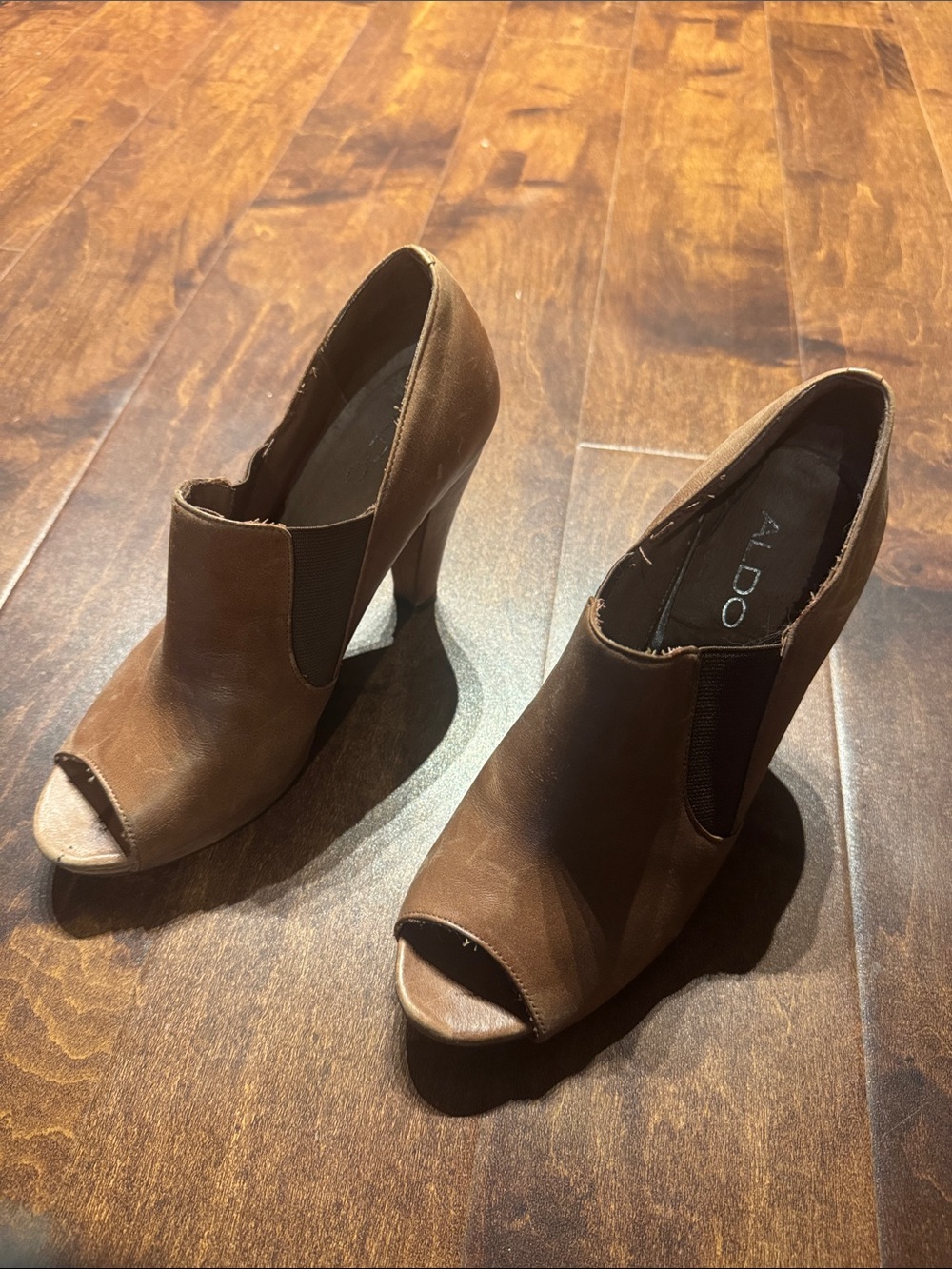 Aldo Brown Open-Toe High Heel Booties